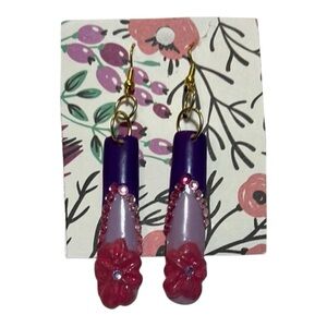 Handmade Elegant Purple and Pink Floral Earrings